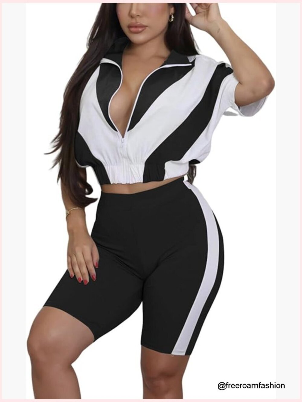 2 Piece Tracksuit Zip Up Cropped Jacket Bodycon Shorts Lounge Set